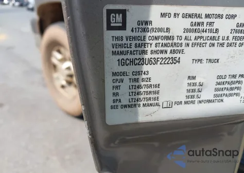 2003 Chevrolet Silverado 2500Hd Lt from USA, damaged, VIN 1GCHC23U63F222354